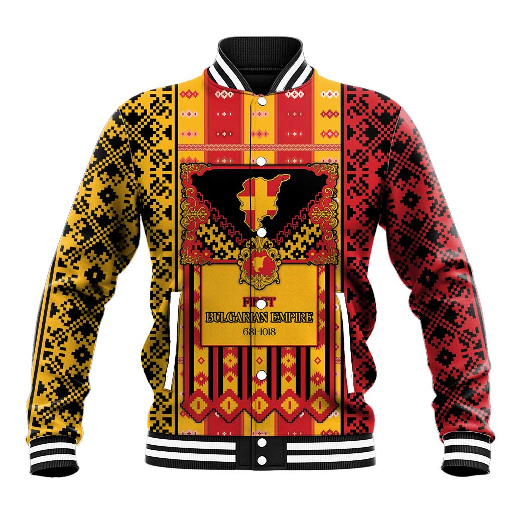 First Bulgarian Empire Baseball Jacket Slavic Patterns - Wonder Print Shop