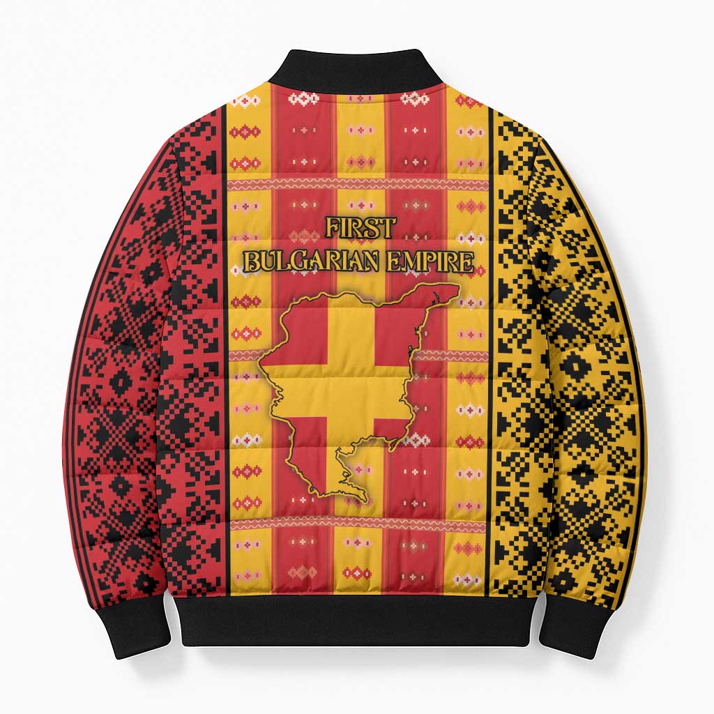 First Bulgarian Empire Bomber Puffer Jacket Slavic Patterns - Wonder Print Shop