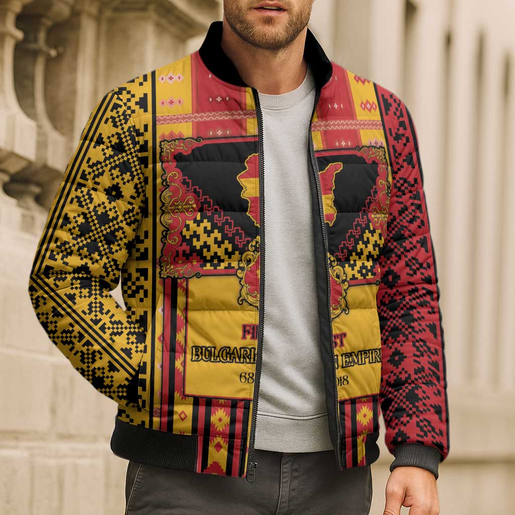 First Bulgarian Empire Bomber Puffer Jacket Slavic Patterns - Wonder Print Shop