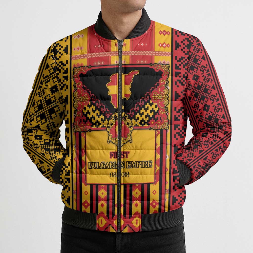 First Bulgarian Empire Bomber Puffer Jacket Slavic Patterns - Wonder Print Shop