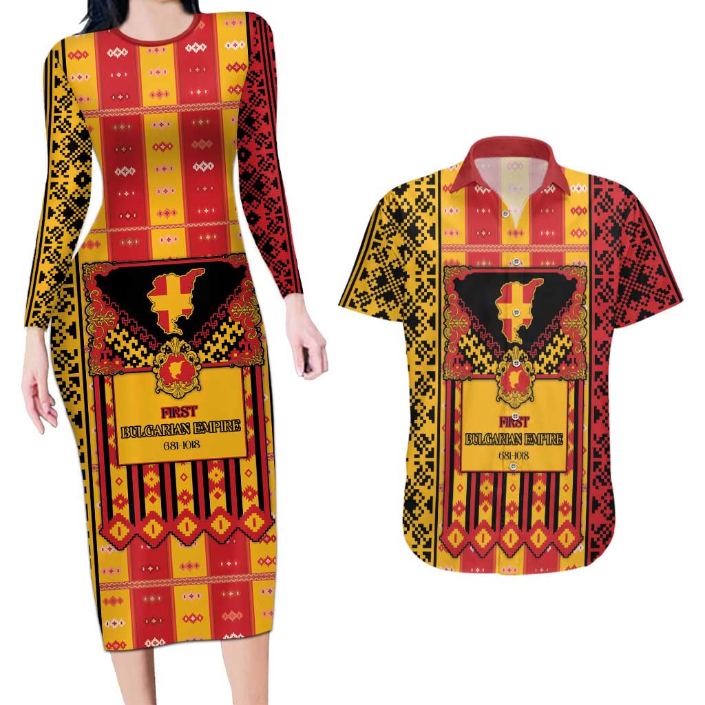 First Bulgarian Empire Couples Matching Long Sleeve Bodycon Dress and Hawaiian Shirt Slavic Patterns - Wonder Print Shop
