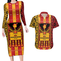 First Bulgarian Empire Couples Matching Long Sleeve Bodycon Dress and Hawaiian Shirt Slavic Patterns - Wonder Print Shop