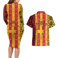 First Bulgarian Empire Couples Matching Long Sleeve Bodycon Dress and Hawaiian Shirt Slavic Patterns - Wonder Print Shop