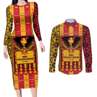 First Bulgarian Empire Couples Matching Long Sleeve Bodycon Dress and Long Sleeve Button Shirt Slavic Patterns - Wonder Print Shop
