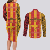 First Bulgarian Empire Couples Matching Long Sleeve Bodycon Dress and Long Sleeve Button Shirt Slavic Patterns - Wonder Print Shop