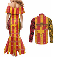 First Bulgarian Empire Couples Matching Mermaid Dress and Long Sleeve Button Shirt Slavic Patterns - Wonder Print Shop
