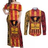First Bulgarian Empire Couples Matching Off Shoulder Maxi Dress and Long Sleeve Button Shirt Slavic Patterns - Wonder Print Shop