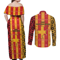 First Bulgarian Empire Couples Matching Off Shoulder Maxi Dress and Long Sleeve Button Shirt Slavic Patterns - Wonder Print Shop