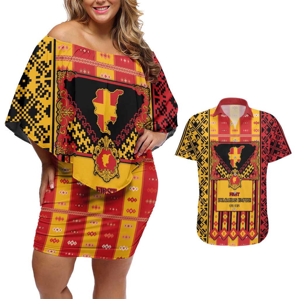 First Bulgarian Empire Couples Matching Off Shoulder Short Dress and Hawaiian Shirt Slavic Patterns - Wonder Print Shop