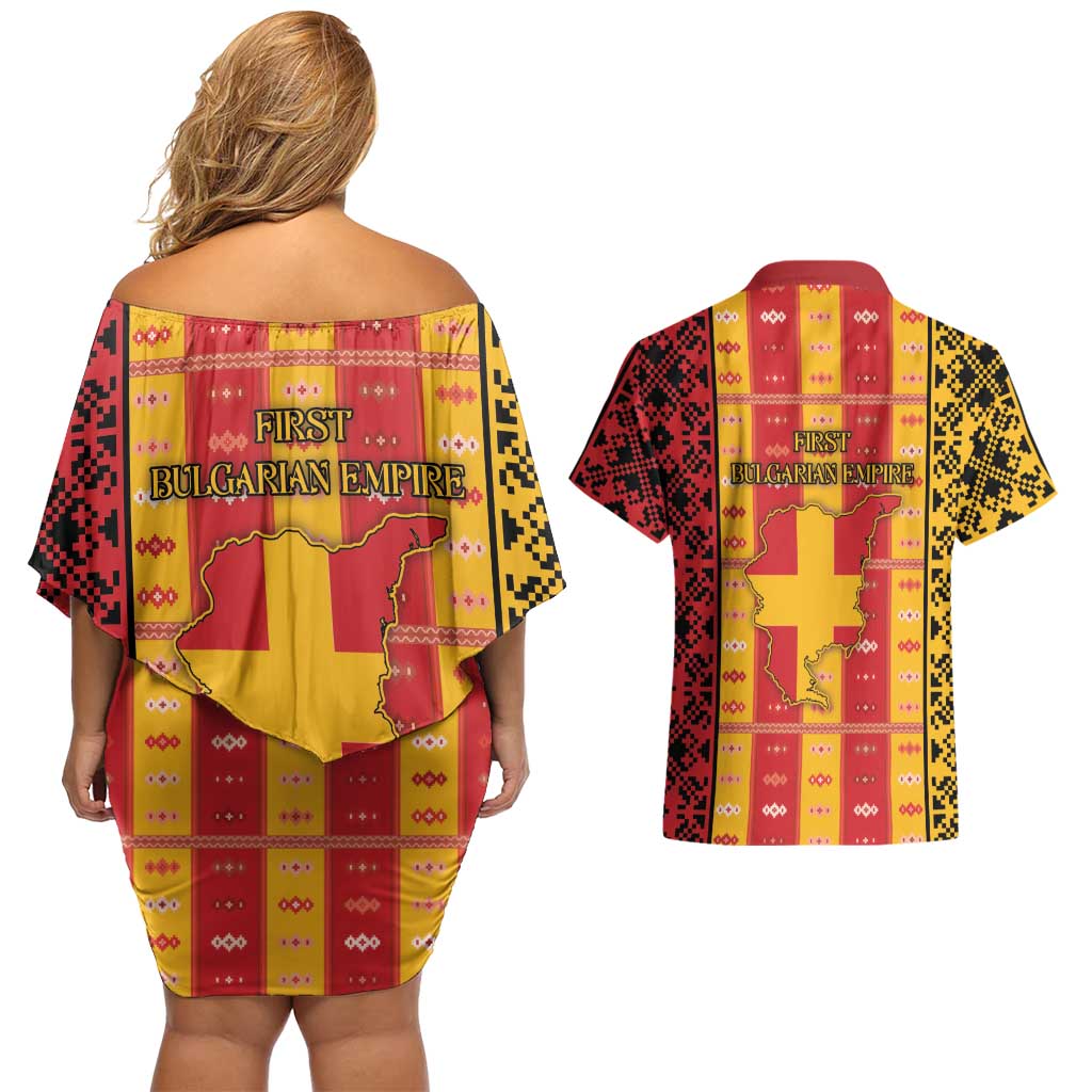 First Bulgarian Empire Couples Matching Off Shoulder Short Dress and Hawaiian Shirt Slavic Patterns - Wonder Print Shop