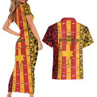 First Bulgarian Empire Couples Matching Short Sleeve Bodycon Dress and Hawaiian Shirt Slavic Patterns - Wonder Print Shop