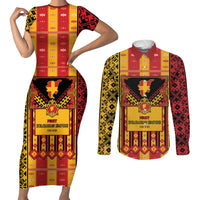First Bulgarian Empire Couples Matching Short Sleeve Bodycon Dress and Long Sleeve Button Shirt Slavic Patterns - Wonder Print Shop