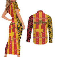 First Bulgarian Empire Couples Matching Short Sleeve Bodycon Dress and Long Sleeve Button Shirt Slavic Patterns - Wonder Print Shop