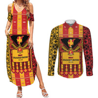 First Bulgarian Empire Couples Matching Summer Maxi Dress and Long Sleeve Button Shirt Slavic Patterns - Wonder Print Shop