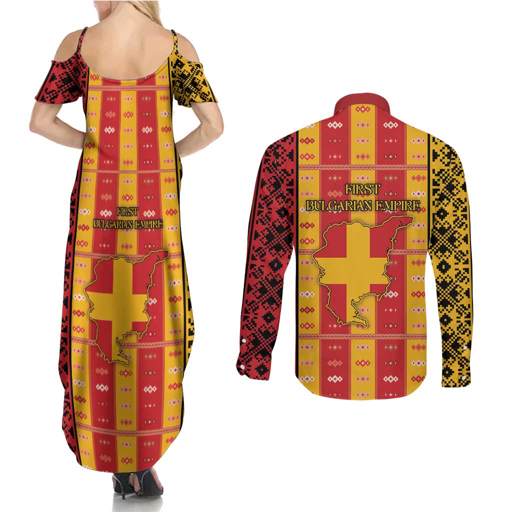 First Bulgarian Empire Couples Matching Summer Maxi Dress and Long Sleeve Button Shirt Slavic Patterns - Wonder Print Shop