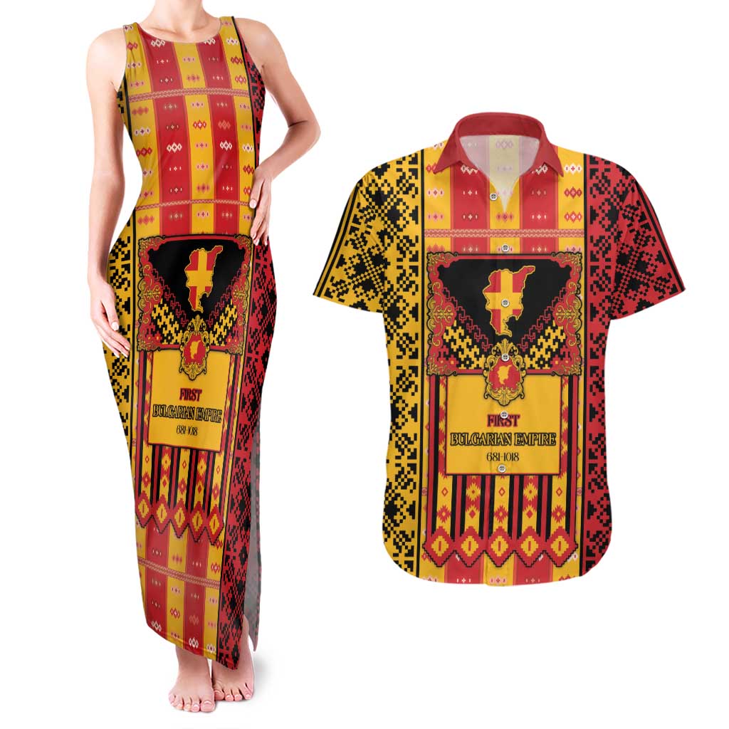 First Bulgarian Empire Couples Matching Tank Maxi Dress and Hawaiian Shirt Slavic Patterns - Wonder Print Shop