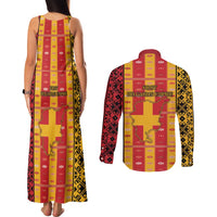 First Bulgarian Empire Couples Matching Tank Maxi Dress and Long Sleeve Button Shirt Slavic Patterns - Wonder Print Shop