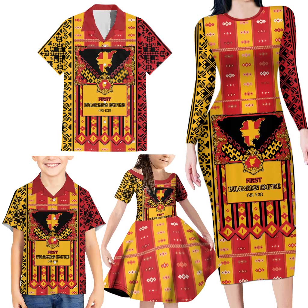First Bulgarian Empire Family Matching Long Sleeve Bodycon Dress and Hawaiian Shirt Slavic Patterns - Wonder Print Shop