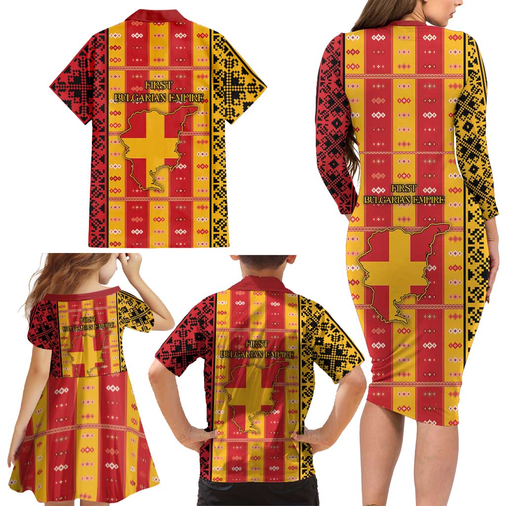 First Bulgarian Empire Family Matching Long Sleeve Bodycon Dress and Hawaiian Shirt Slavic Patterns - Wonder Print Shop