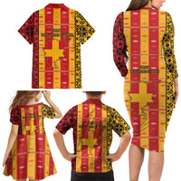 First Bulgarian Empire Family Matching Long Sleeve Bodycon Dress and Hawaiian Shirt Slavic Patterns - Wonder Print Shop