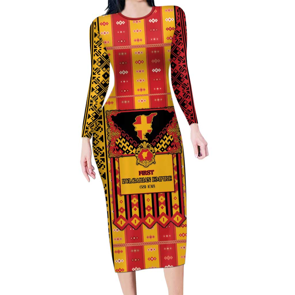 First Bulgarian Empire Family Matching Long Sleeve Bodycon Dress and Hawaiian Shirt Slavic Patterns - Wonder Print Shop