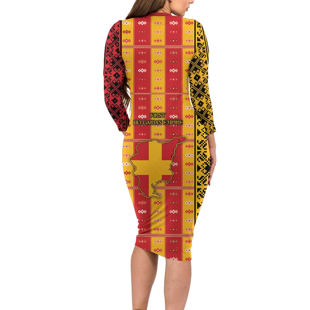 First Bulgarian Empire Family Matching Long Sleeve Bodycon Dress and Hawaiian Shirt Slavic Patterns - Wonder Print Shop