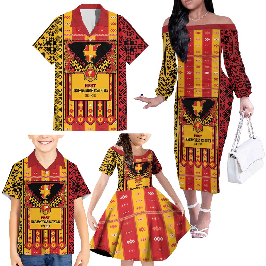 First Bulgarian Empire Family Matching Off The Shoulder Long Sleeve Dress and Hawaiian Shirt Slavic Patterns - Wonder Print Shop