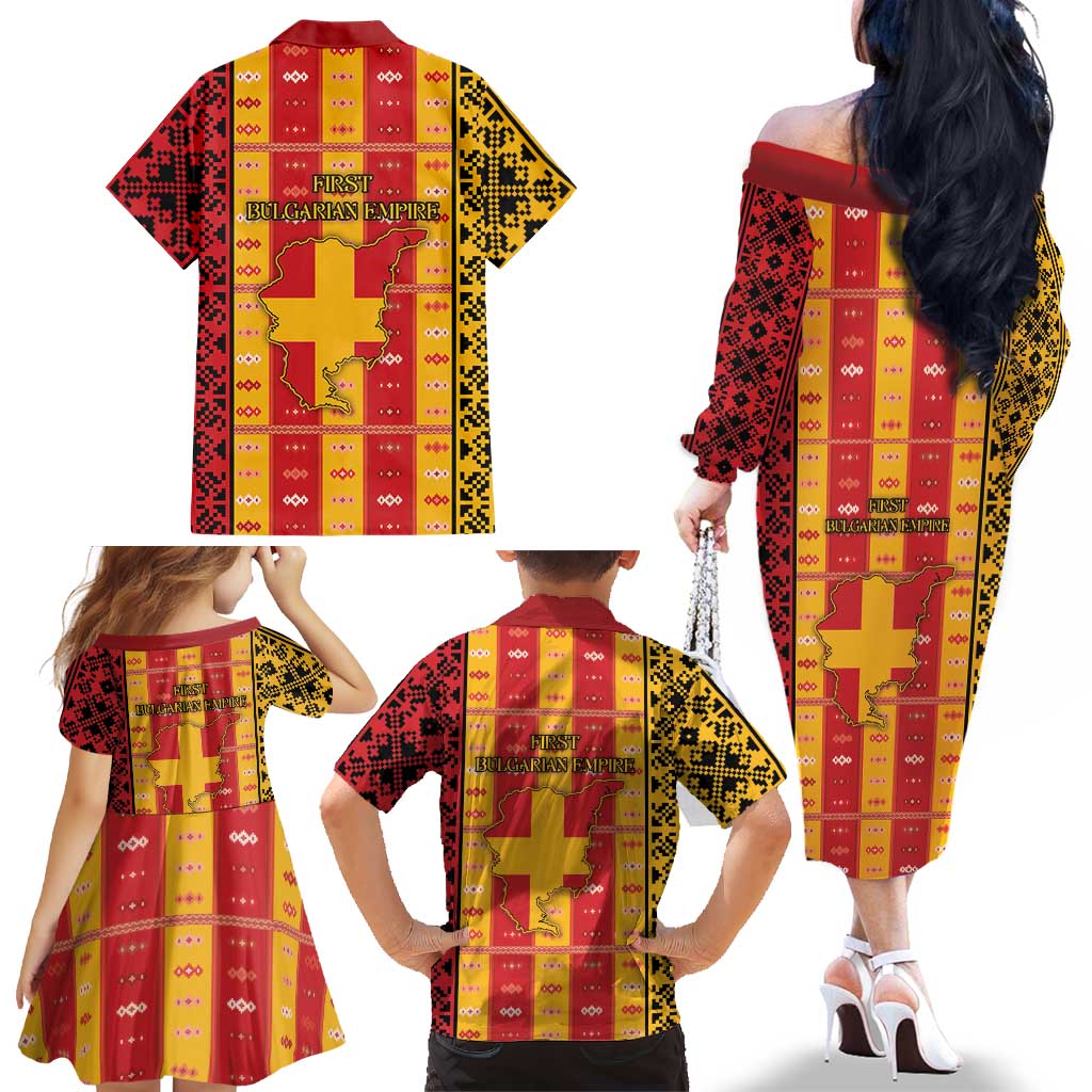 First Bulgarian Empire Family Matching Off The Shoulder Long Sleeve Dress and Hawaiian Shirt Slavic Patterns - Wonder Print Shop