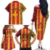 First Bulgarian Empire Family Matching Off The Shoulder Long Sleeve Dress and Hawaiian Shirt Slavic Patterns - Wonder Print Shop