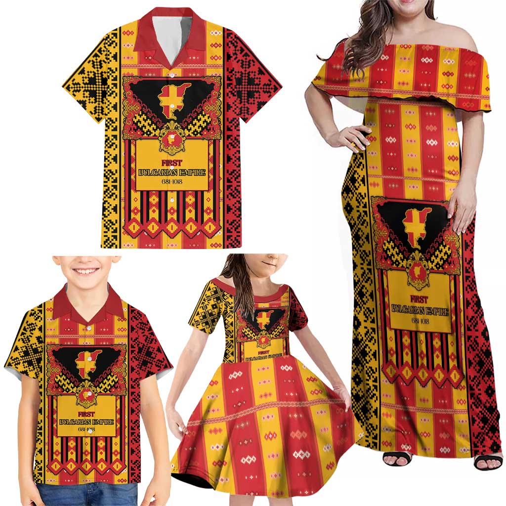 First Bulgarian Empire Family Matching Off Shoulder Maxi Dress and Hawaiian Shirt Slavic Patterns - Wonder Print Shop