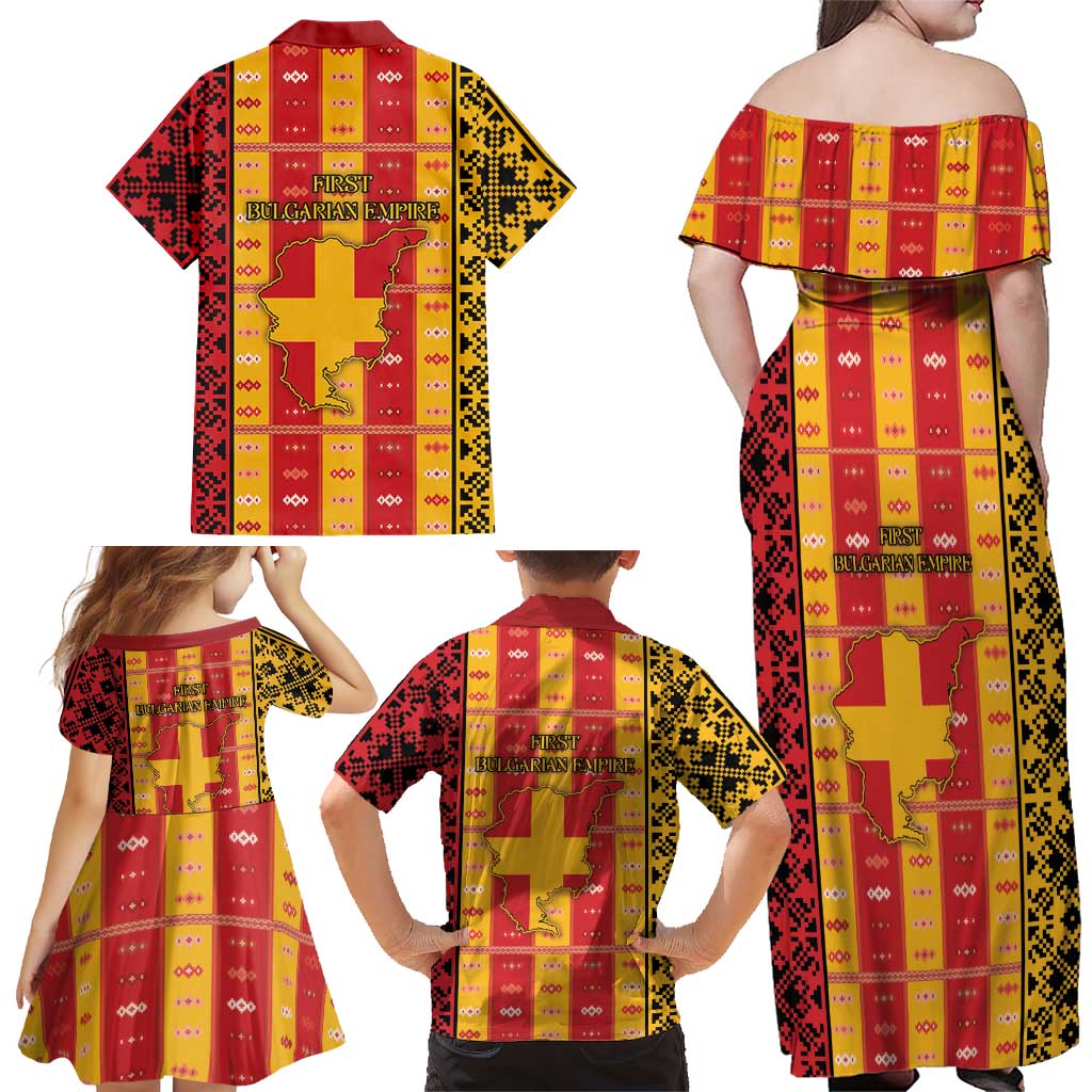 First Bulgarian Empire Family Matching Off Shoulder Maxi Dress and Hawaiian Shirt Slavic Patterns - Wonder Print Shop