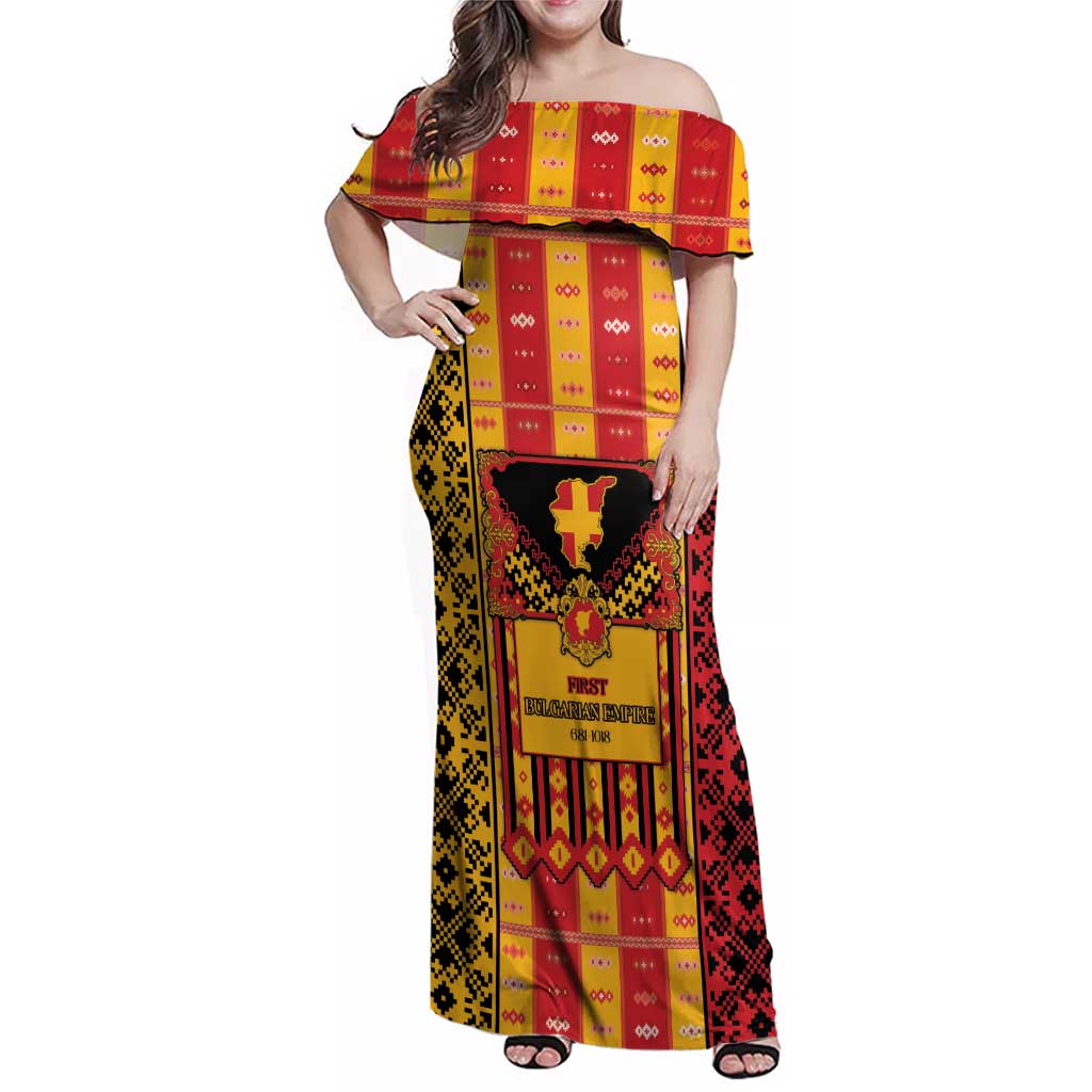 First Bulgarian Empire Family Matching Off Shoulder Maxi Dress and Hawaiian Shirt Slavic Patterns - Wonder Print Shop