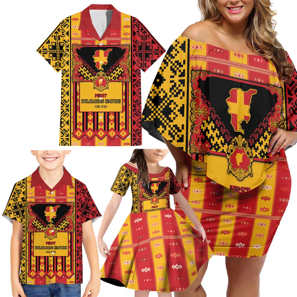 First Bulgarian Empire Family Matching Off Shoulder Short Dress and Hawaiian Shirt Slavic Patterns - Wonder Print Shop