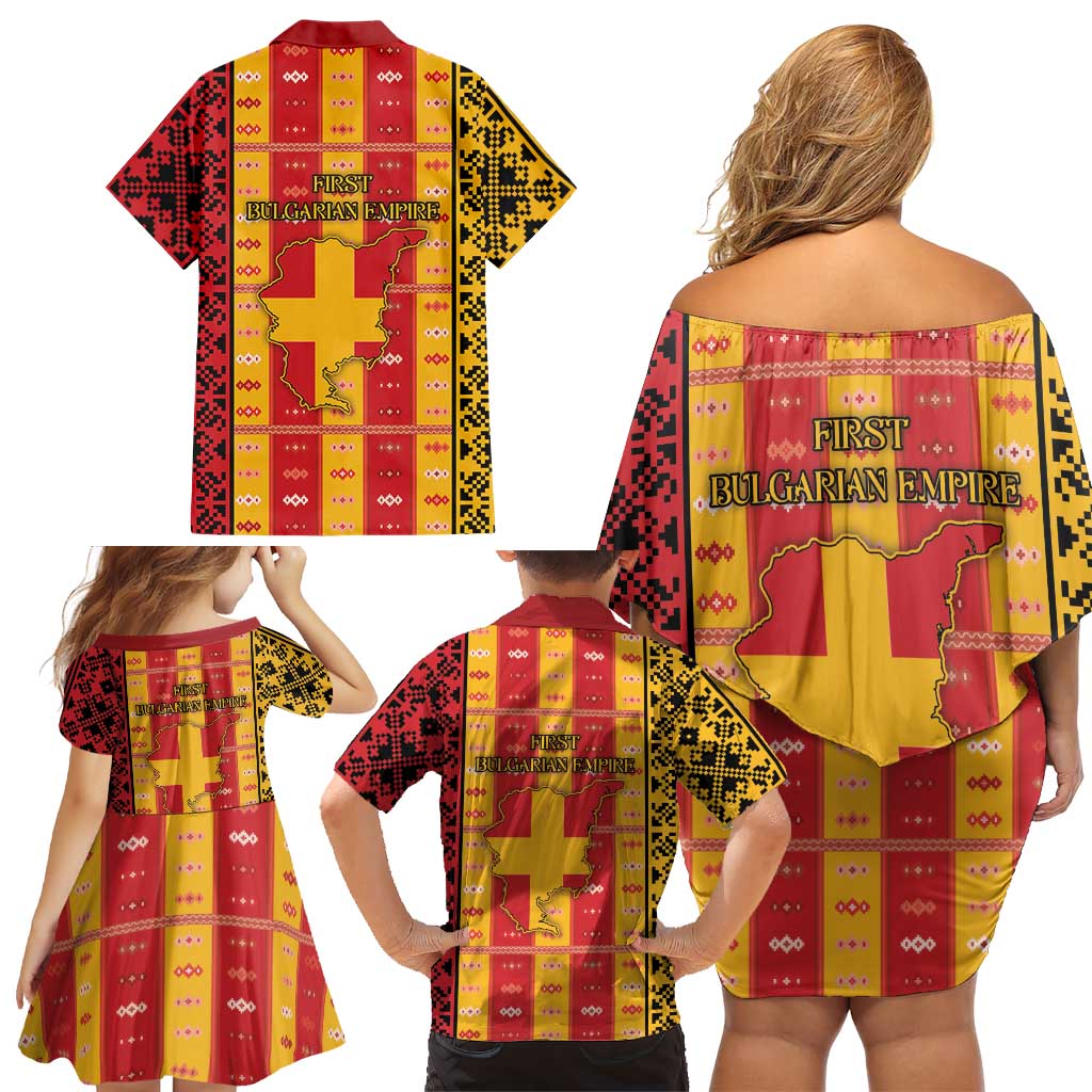 First Bulgarian Empire Family Matching Off Shoulder Short Dress and Hawaiian Shirt Slavic Patterns - Wonder Print Shop