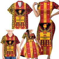 First Bulgarian Empire Family Matching Short Sleeve Bodycon Dress and Hawaiian Shirt Slavic Patterns - Wonder Print Shop