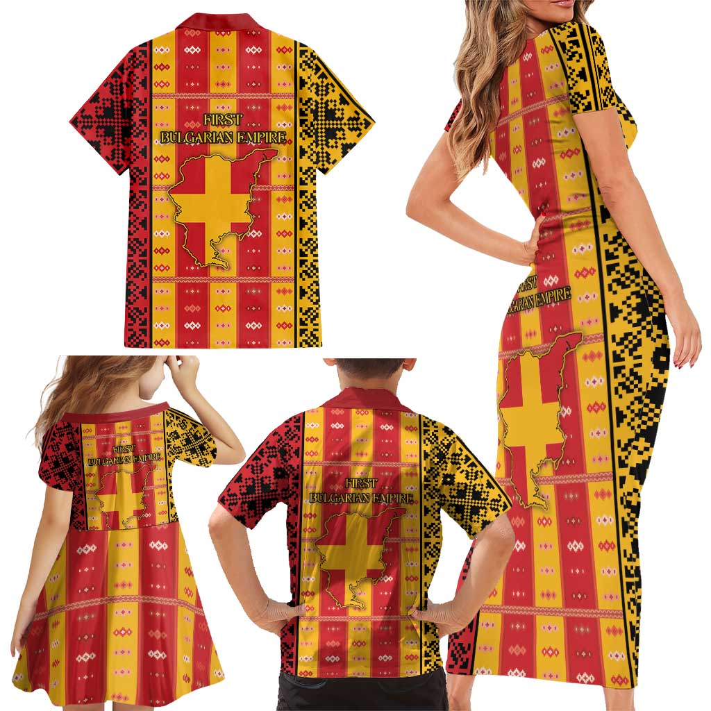 First Bulgarian Empire Family Matching Short Sleeve Bodycon Dress and Hawaiian Shirt Slavic Patterns - Wonder Print Shop