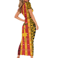 First Bulgarian Empire Family Matching Short Sleeve Bodycon Dress and Hawaiian Shirt Slavic Patterns - Wonder Print Shop
