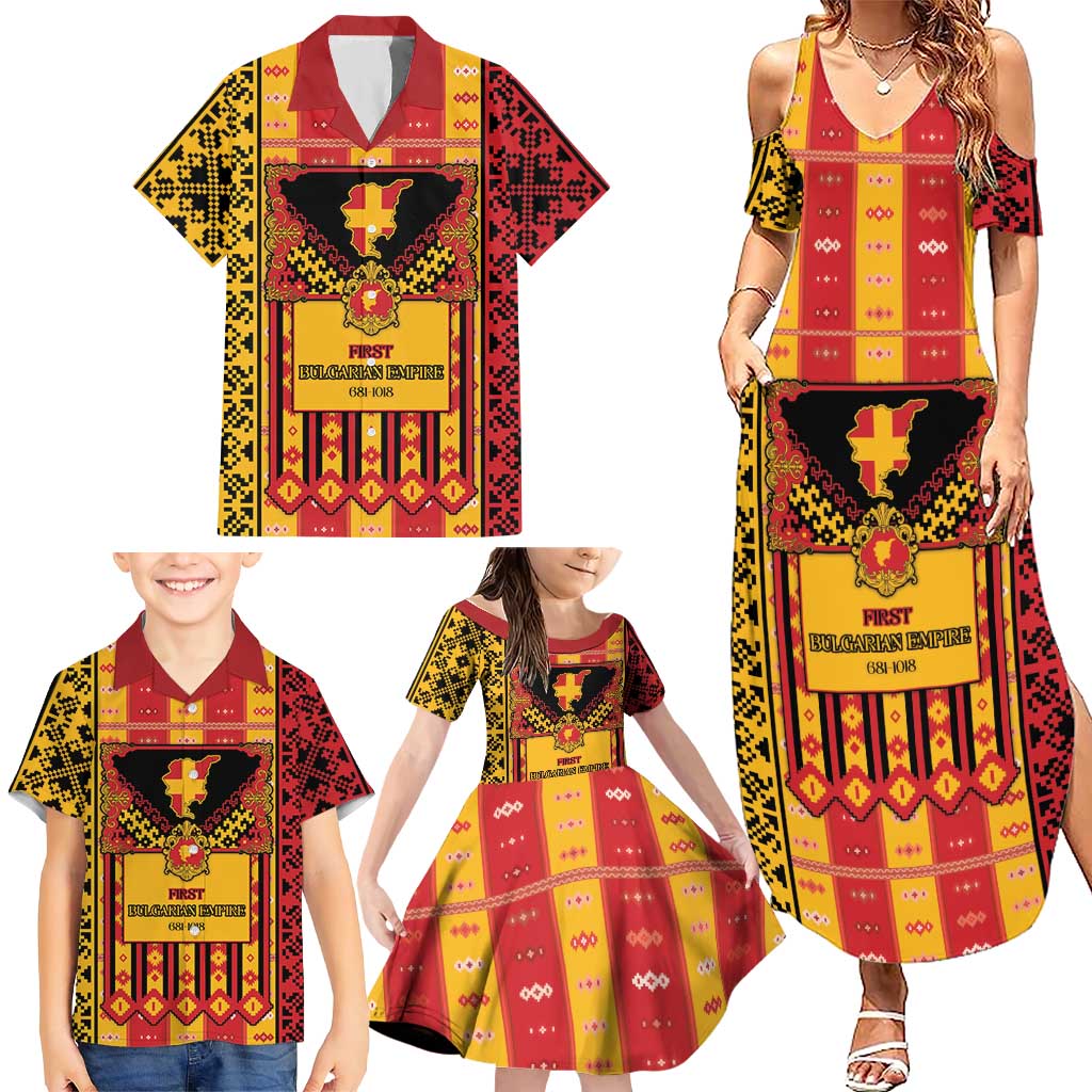 First Bulgarian Empire Family Matching Summer Maxi Dress and Hawaiian Shirt Slavic Patterns - Wonder Print Shop