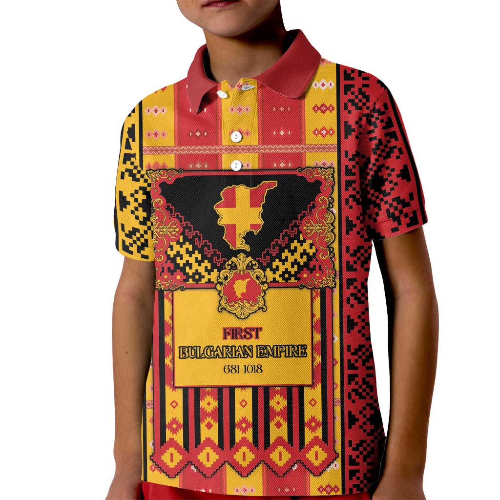 First Bulgarian Empire Kid Polo Shirt Slavic Patterns - Wonder Print Shop
