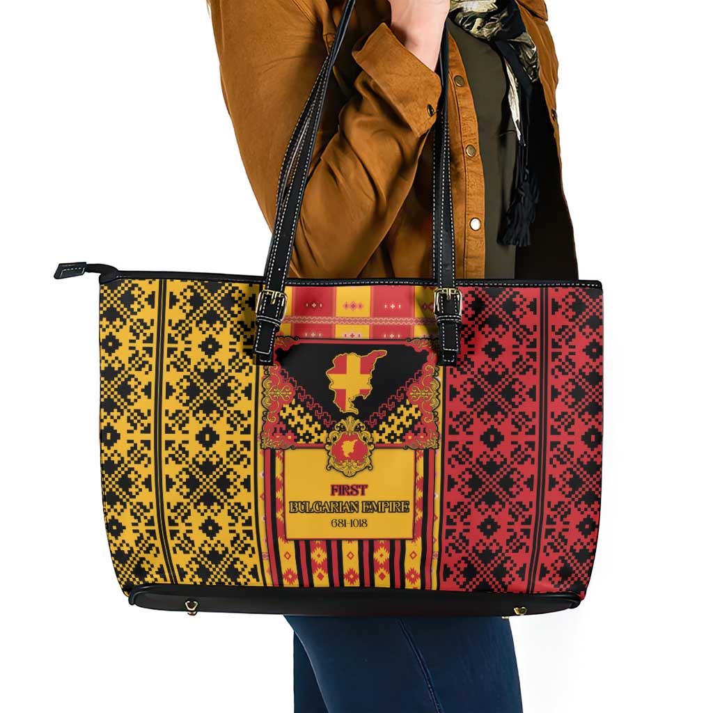 First Bulgarian Empire Leather Tote Bag Slavic Patterns - Wonder Print Shop