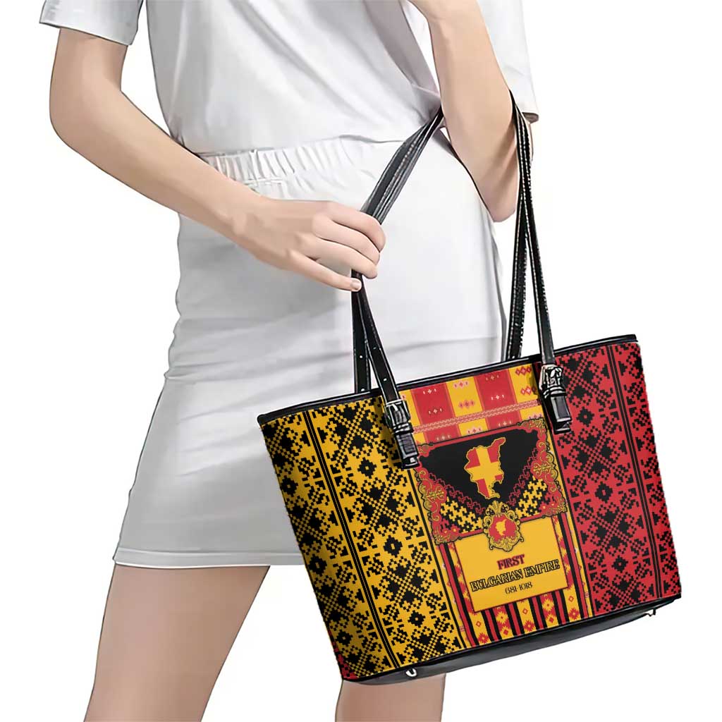 First Bulgarian Empire Leather Tote Bag Slavic Patterns - Wonder Print Shop