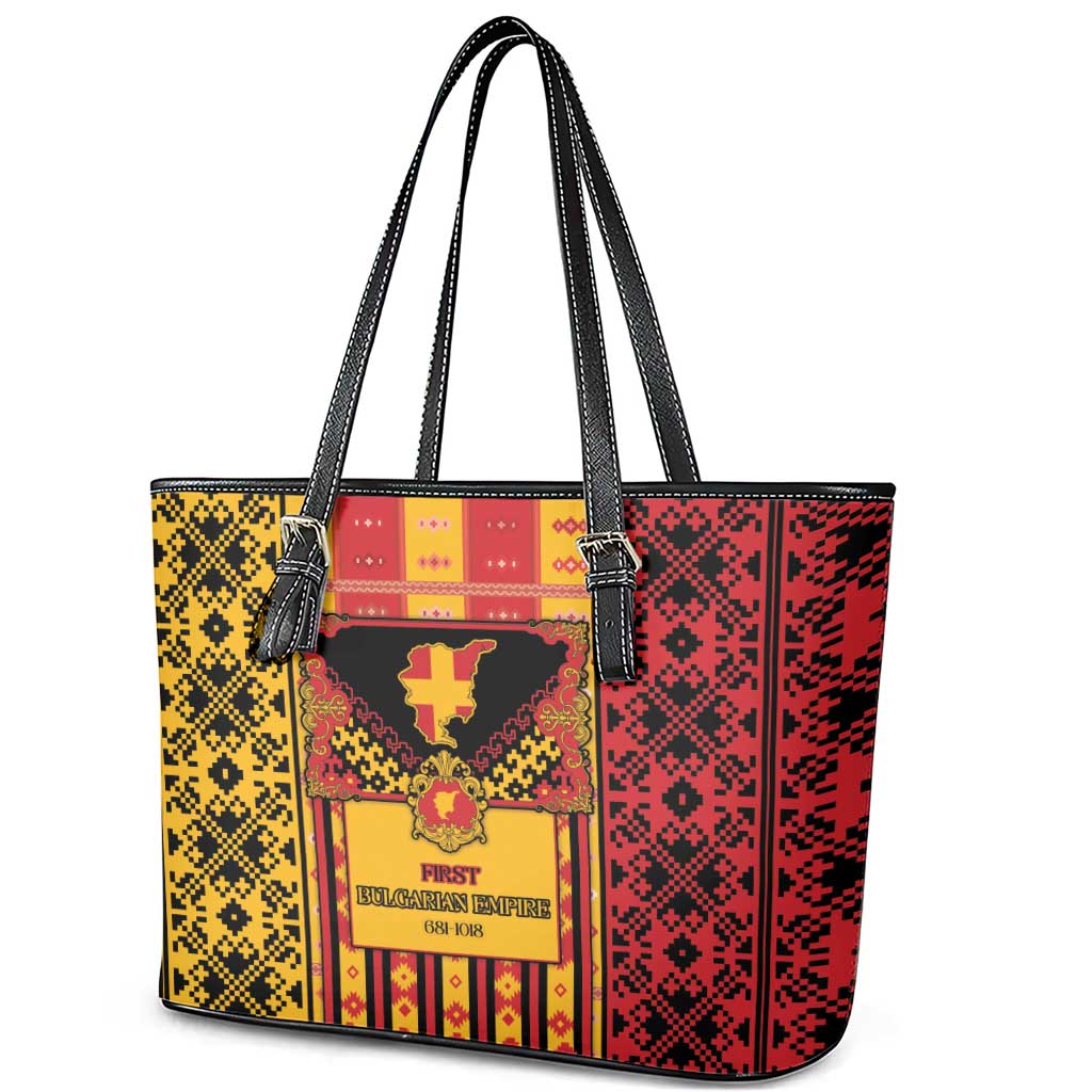 First Bulgarian Empire Leather Tote Bag Slavic Patterns - Wonder Print Shop