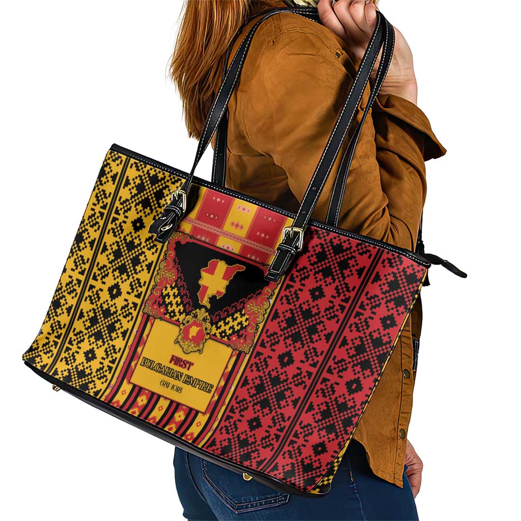 First Bulgarian Empire Leather Tote Bag Slavic Patterns - Wonder Print Shop