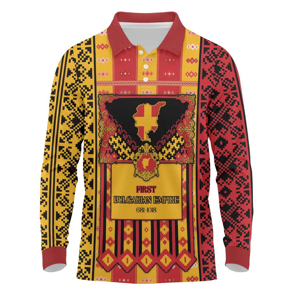 First Bulgarian Empire Long Sleeve Polo Shirt Slavic Patterns - Wonder Print Shop