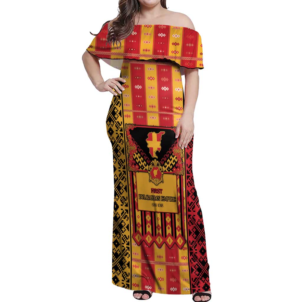 First Bulgarian Empire Off Shoulder Maxi Dress Slavic Patterns - Wonder Print Shop