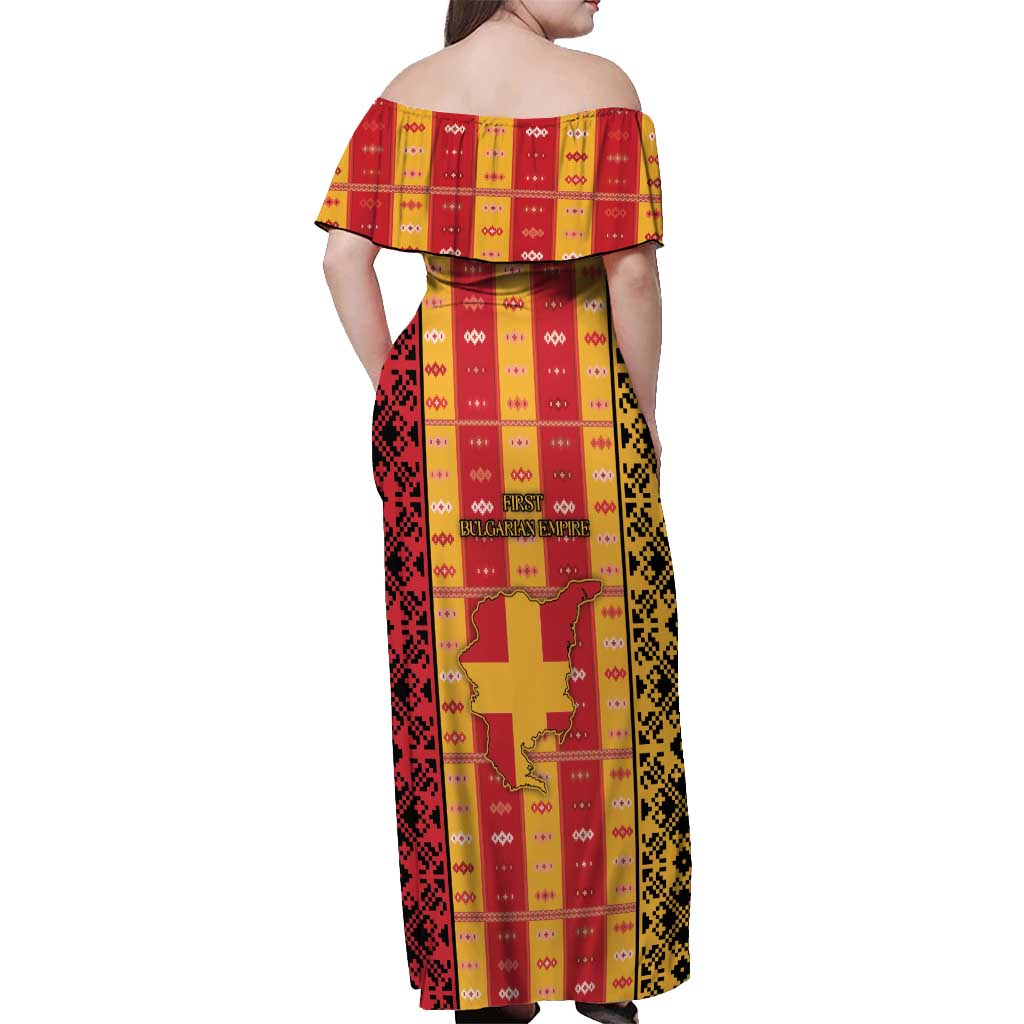 First Bulgarian Empire Off Shoulder Maxi Dress Slavic Patterns - Wonder Print Shop