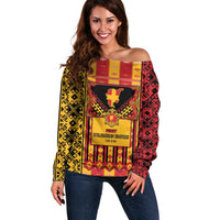 First Bulgarian Empire Off Shoulder Sweater Slavic Patterns - Wonder Print Shop