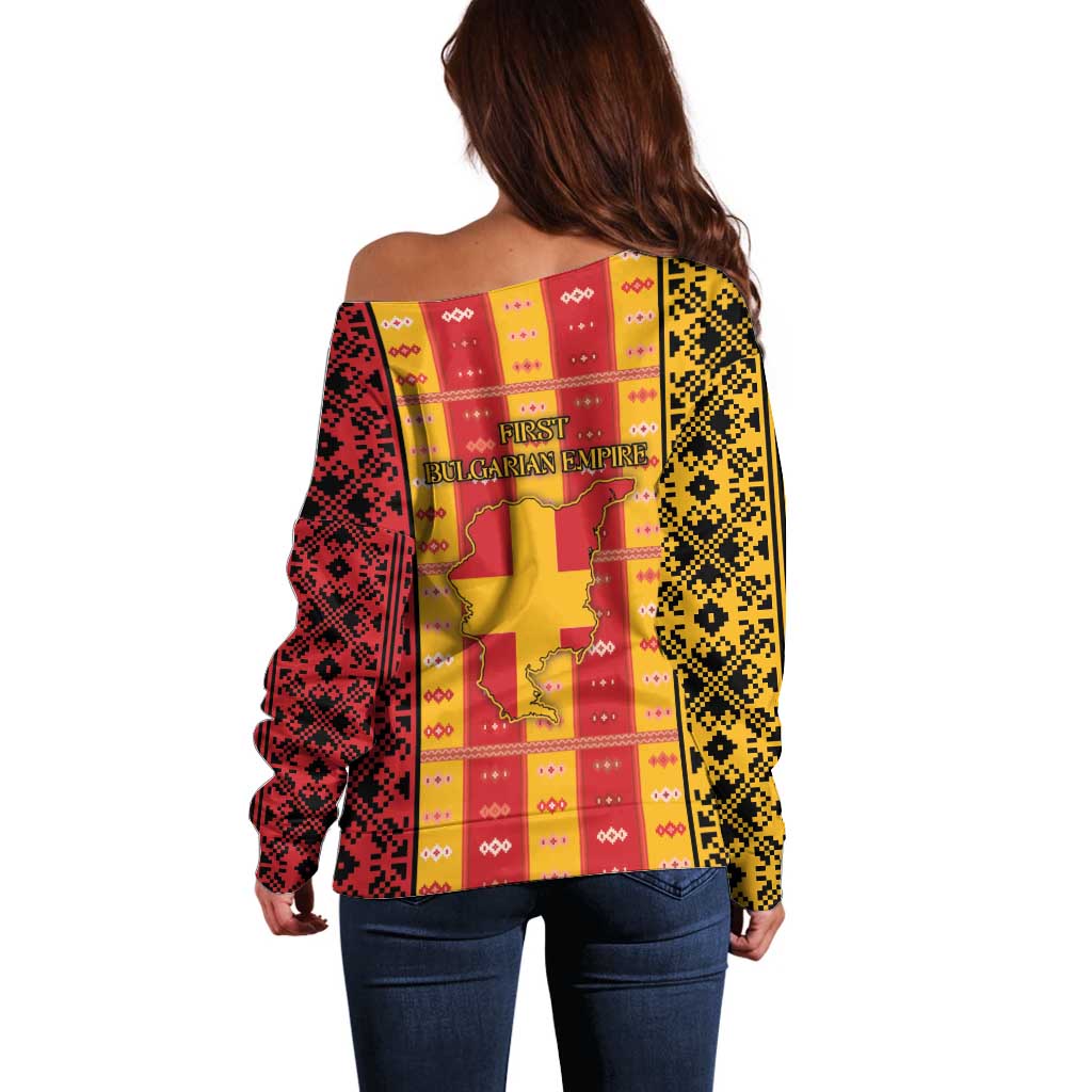 First Bulgarian Empire Off Shoulder Sweater Slavic Patterns - Wonder Print Shop