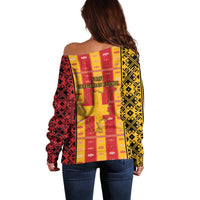 First Bulgarian Empire Off Shoulder Sweater Slavic Patterns - Wonder Print Shop