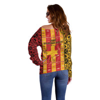 First Bulgarian Empire Off Shoulder Sweater Slavic Patterns - Wonder Print Shop
